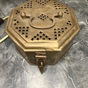 Vintage Brass Octagon box with Geometric Cutouts made into a light.